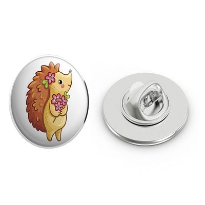Adorable Valentine Porcupine Hedgehog with Flowers Round Metal 0.75" Lapel Pin Hat Shirt Pin Tie Tack Pinback