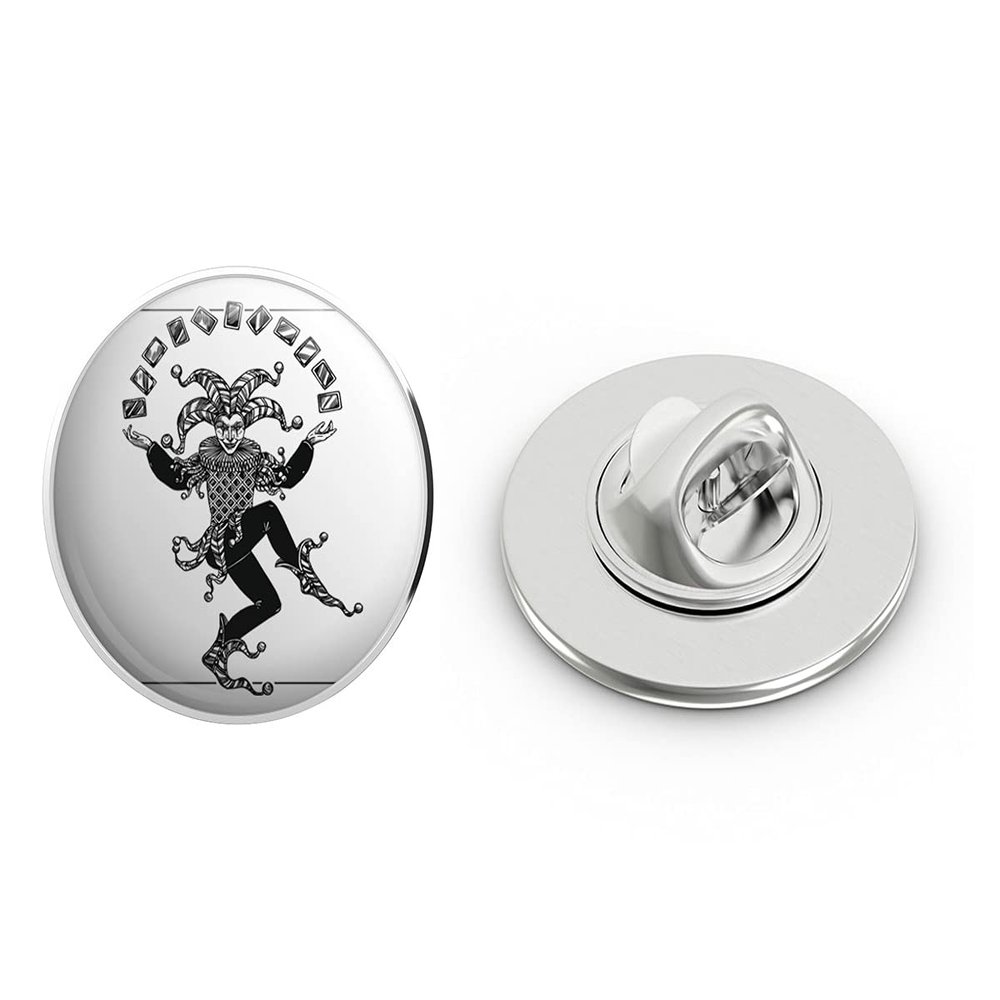 Cool Jester Joker of Cards Round Metal 0.75" Lapel Pin Hat Shirt Pin Tie Tack Pinback