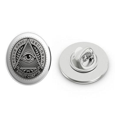 All Seeing Eye in Triangle Crest Black Grey Round Metal 0.75" Lapel Pin Hat Shirt Pin Tie Tack Pinback