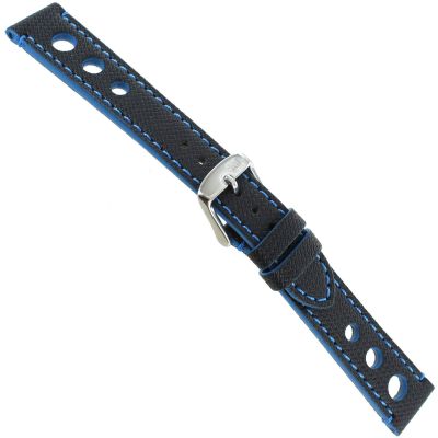 18mm Morellato Blue & Black Rubber Canvas Texture Stitched Watch Band