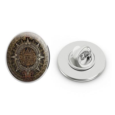 Pretty Multicolored Realistic Ancient Aztec Calendar Date Round Metal 0.75" Lapel Pin Hat Shirt Pin Tie Tack Pinback