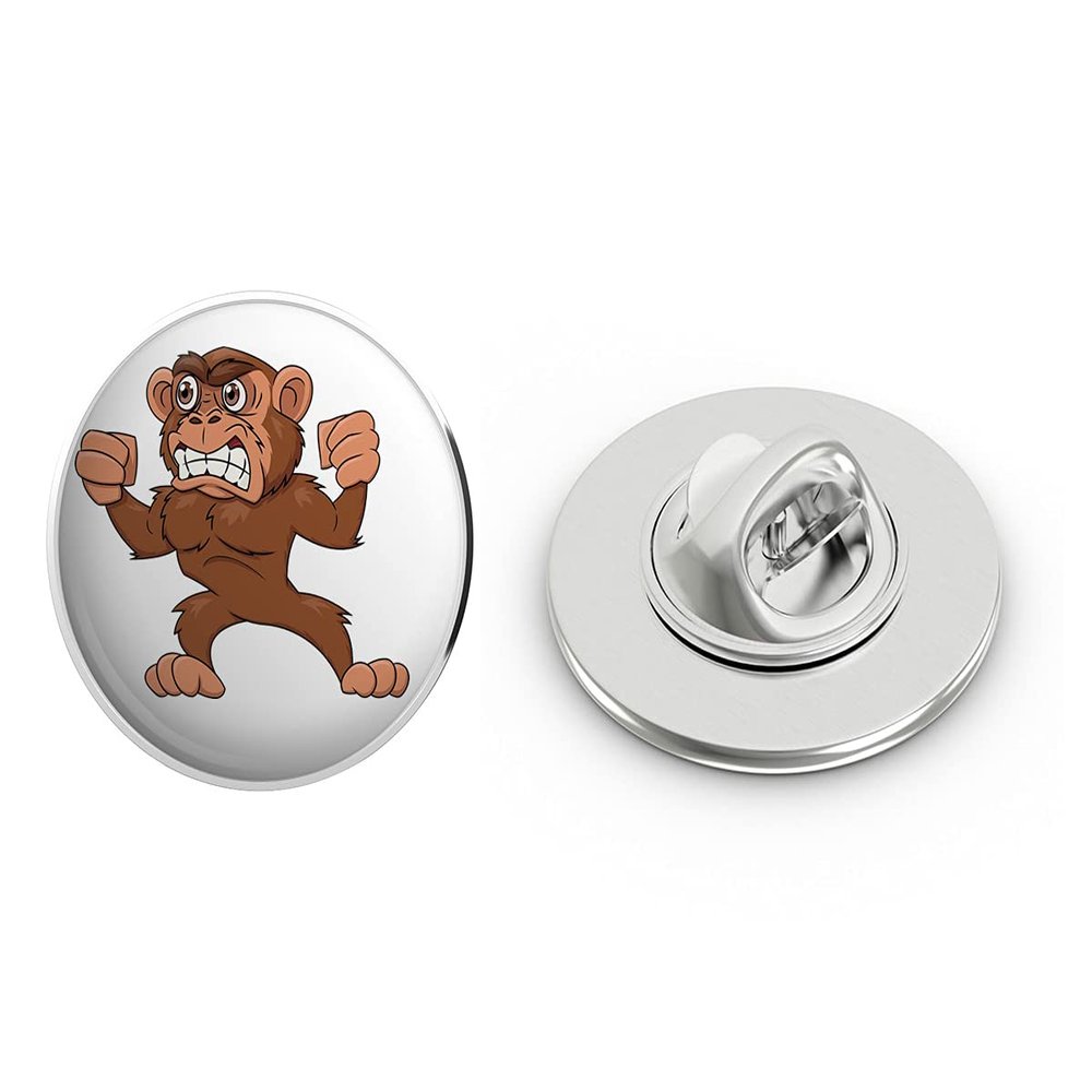 Angry Buff Brown Monkey Round Metal 0.75" Lapel Pin Hat Shirt Pin Tie Tack Pinback