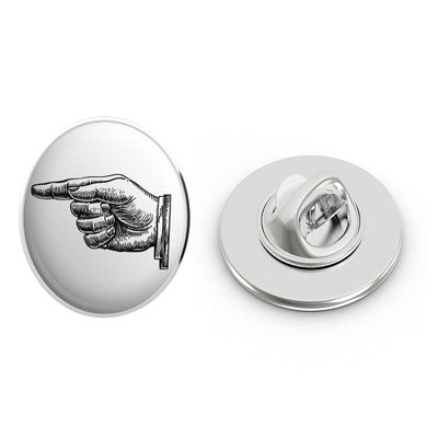 Black and White Finger Pointing Sketch Round Metal 0.75" Lapel Pin Hat Shirt Pin Tie Tack Pinback