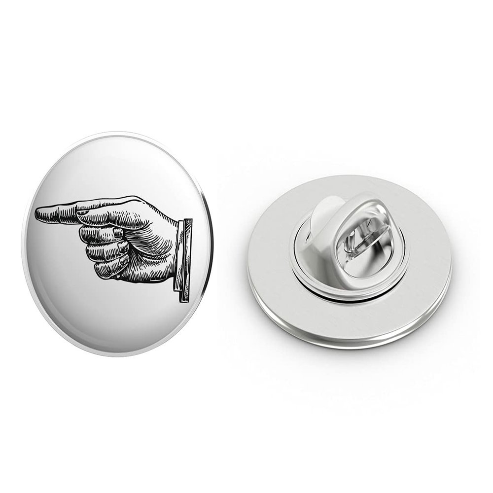 Black and White Finger Pointing Sketch Round Metal 0.75" Lapel Pin Hat Shirt Pin Tie Tack Pinback