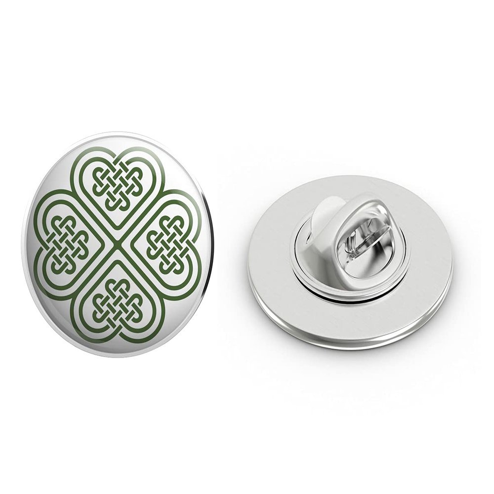 Celtic Knot Four Leaf Clover Round Metal 0.75" Lapel Pin Hat Shirt Pin Tie Tack Pinback