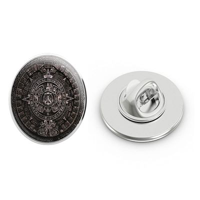 Ancient Darken Mayan Calendar Cartoon Icon Round Metal 0.75" Lapel Pin Hat Shirt Pin Tie Tack Pinback