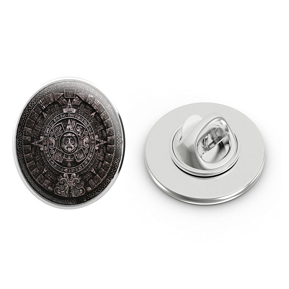 Ancient Darken Mayan Calendar Cartoon Icon Round Metal 0.75" Lapel Pin Hat Shirt Pin Tie Tack Pinback