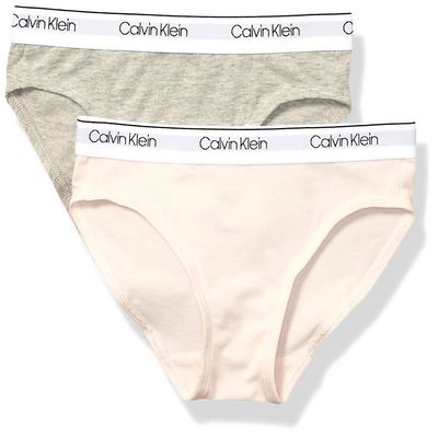 Calvin Klein Girls Modern Cotton 2 Pack Bikini 2 Pack - Crystal Pink, Heather Grey Medium