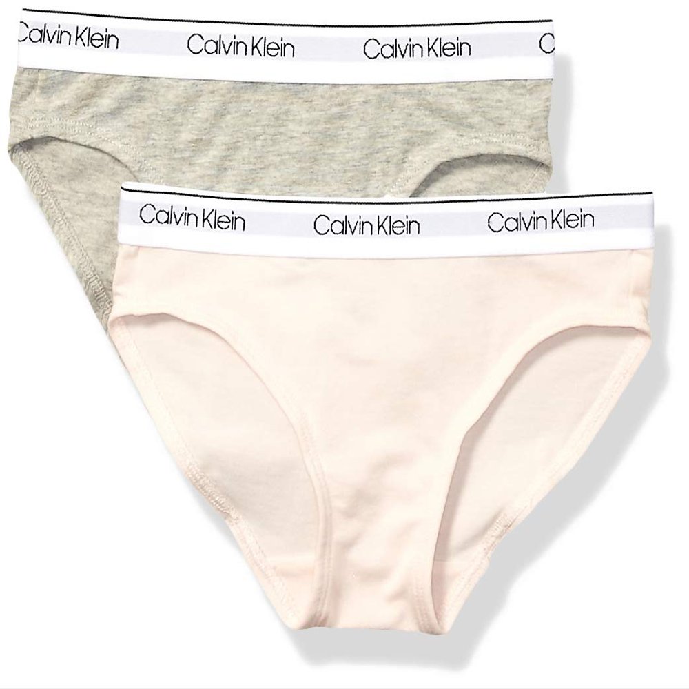 Calvin Klein Girls Modern Cotton 2 Pack Bikini 2 Pack - Crystal Pink, Heather Grey Medium