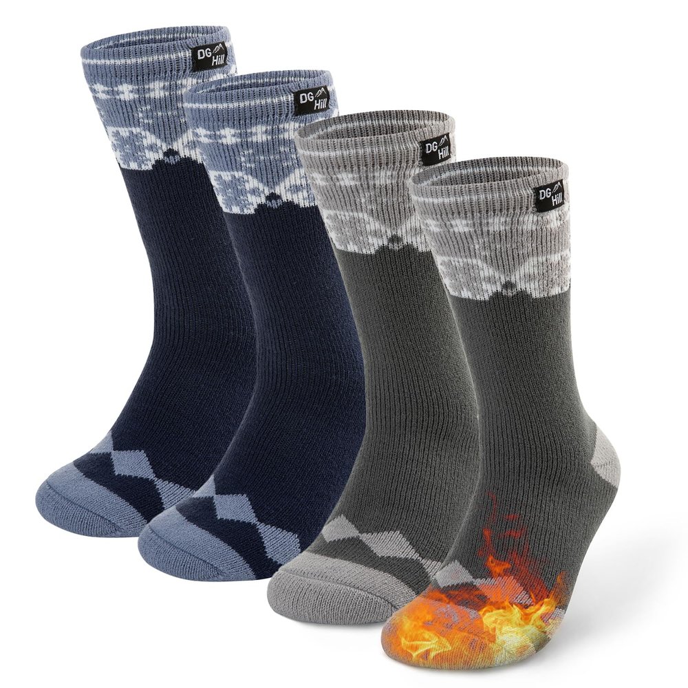 DG Hill Boot Socks - 2 Pack Warm Socks for Winter Cold Weather Heated - Thermal Sock Thick Hiking Long Sock