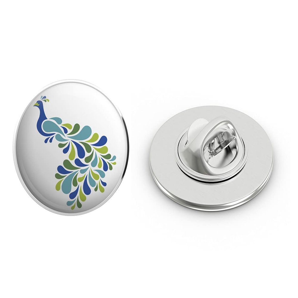 Colorful Abstract Peacock Light Dark Green Blue White Round Metal 0.75" Lapel Pin Hat Shirt Pin Tie Tack Pinback