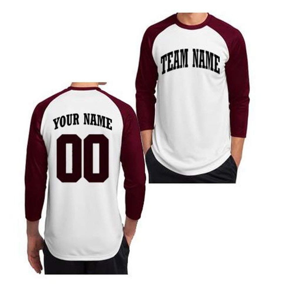 Custom 3-Quarter Sleeve Baseball T-Shirt (Maroon, Adult XXXX-Large)