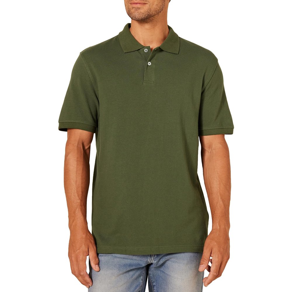 Amazon Essentials Men's Slim-Fit Cotton Pique Polo Shirt Shirt, -Olive, Medium