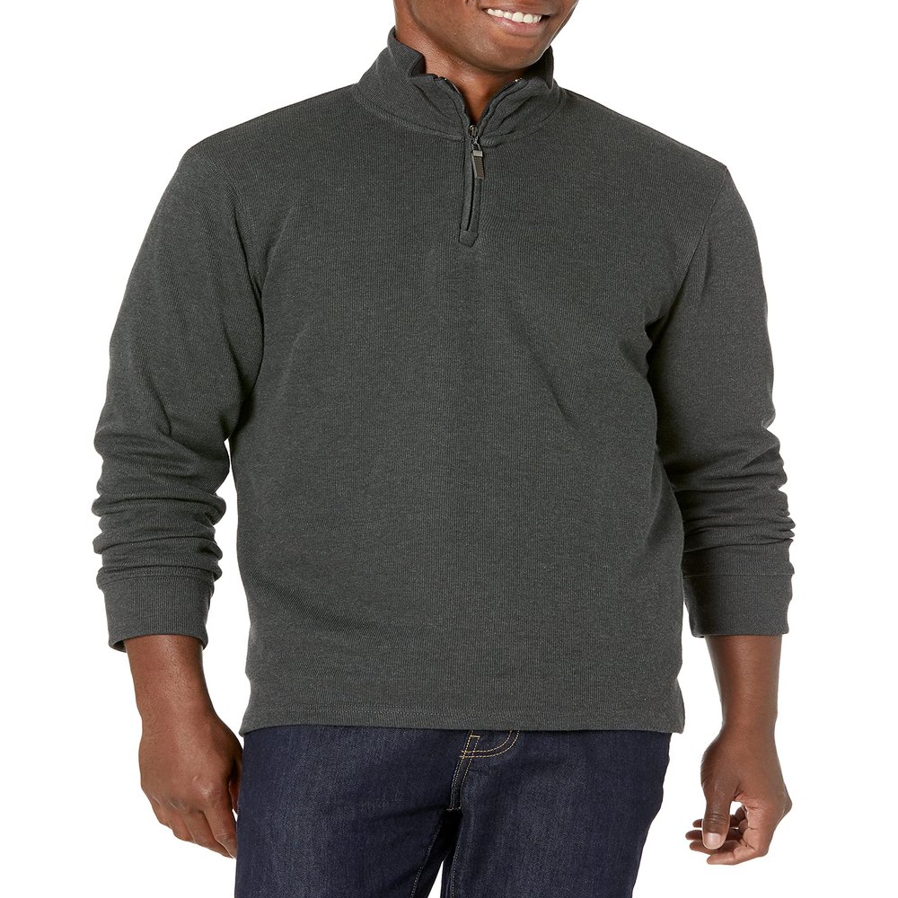 Amazon Essentials Men's Quarter-Zip French Rib Sweater, Casual Wear, Charcoal Heather, Small