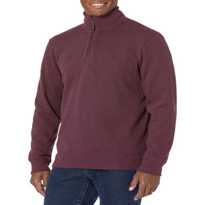 Amazon Essentials Men's Quarter-Zip French Rib Mock Neck Sweater, Casual Wear, Burgundy Heather, Large