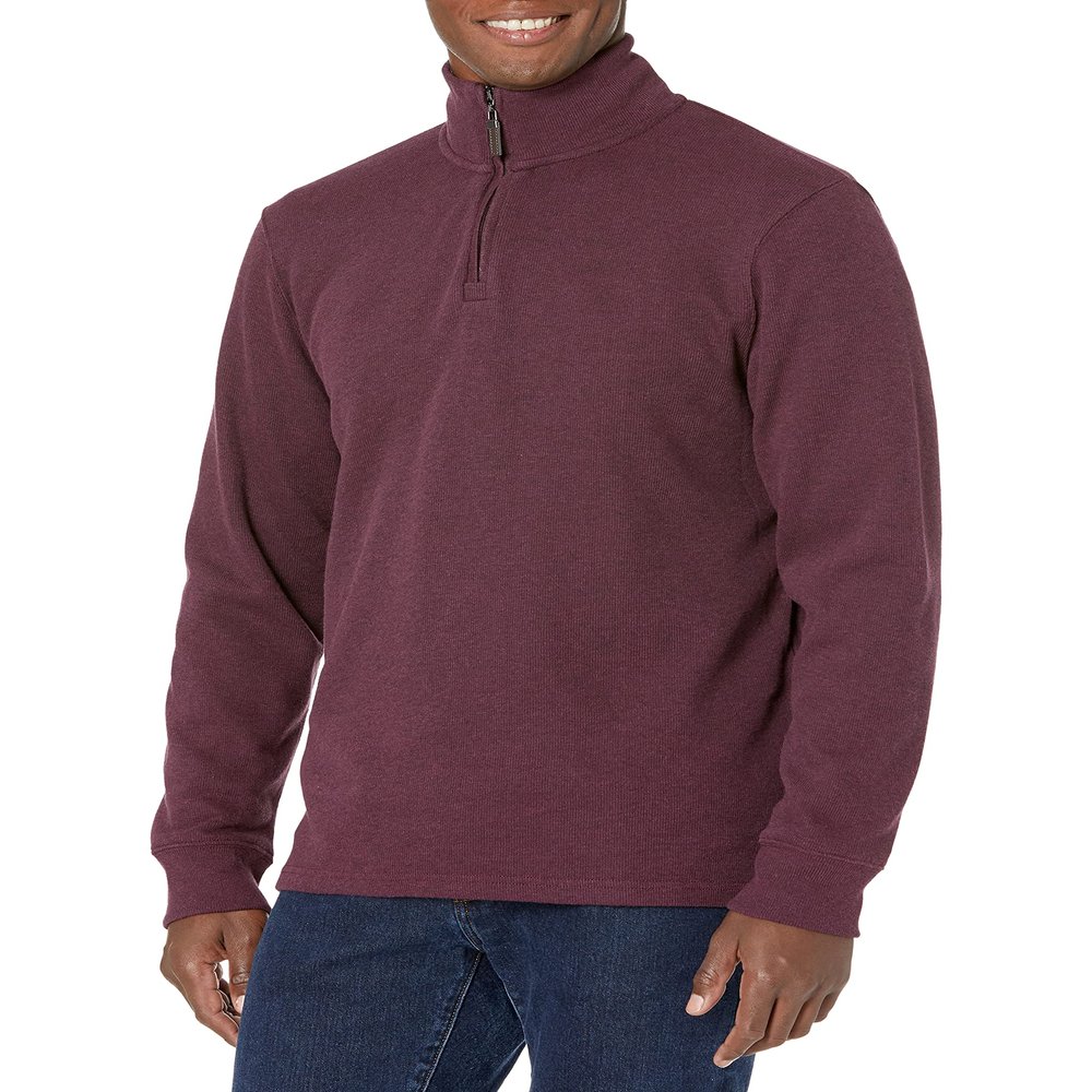 Amazon Essentials Men's Quarter-Zip French Rib Mock Neck Sweater, Casual Wear, Burgundy Heather, Large