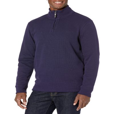 Amazon Essentials Men's Quarter-Zip French Rib Sweater, Casual Wear, Navy, Large