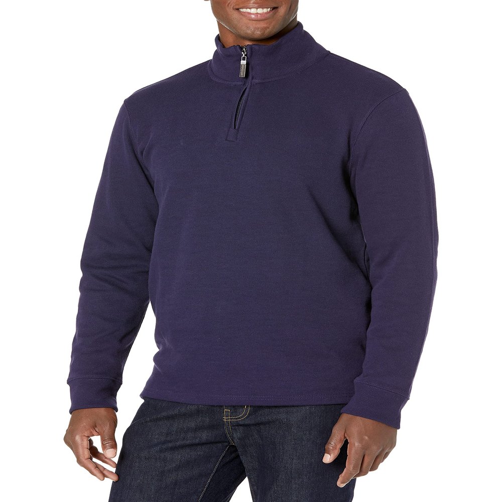 Amazon Essentials Men's Quarter-Zip French Rib Sweater, Casual Wear, Navy, Large