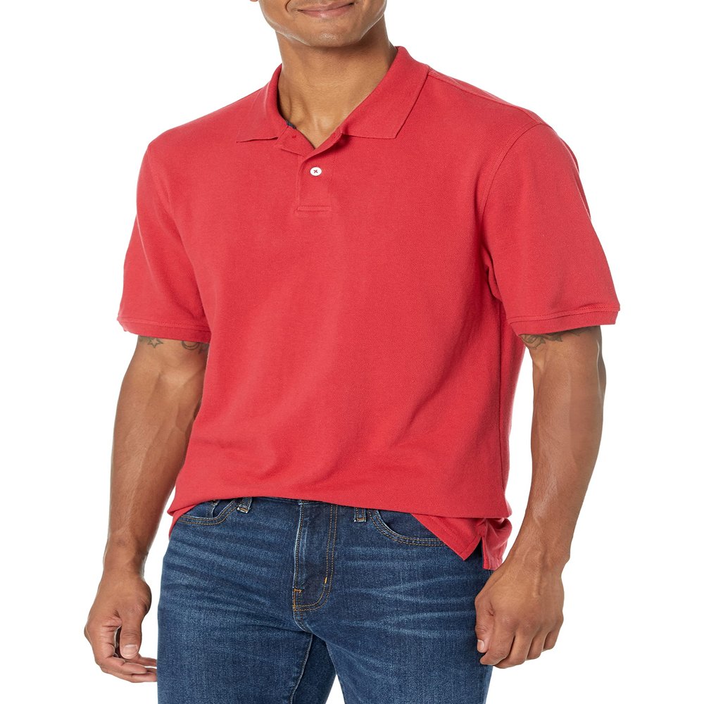 Amazon Essentials Men's Regular-Fit Cotton Pique Polo Shirt (Available in Big & Tall), Red, Medium