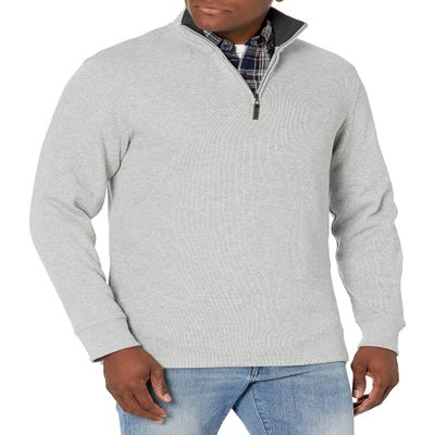 Amazon Essentials Men's Quarter-Zip French Rib Sweater, Casual Wear, Light Grey Heather, Large
