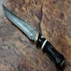 13 Inches Long Hand Carved Camel Bone Round Scale Skinning Knife, Custom Made Hand Forged Damascus Steel Hunting Knife with 7.5" Blade, Cow Hide Leather Sheath with Belt Loop (Bull Horn) view 3