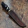 13 Inches Long Hand Carved Camel Bone Round Scale Skinning Knife, Custom Made Hand Forged Damascus Steel Hunting Knife with 7.5" Blade, Cow Hide Leather Sheath with Belt Loop (Bull Horn) view 4