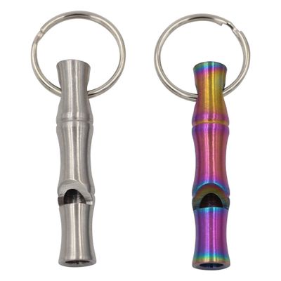 Real Sic Steel Emergency Whistle Keychain Pack of 2 - Loud Portable Safety Whistle for Emergency, Survival, Life Saving, Hiking, Festivals, Camping, and Pet Training (Bamboo (Rainbow & Silver))
