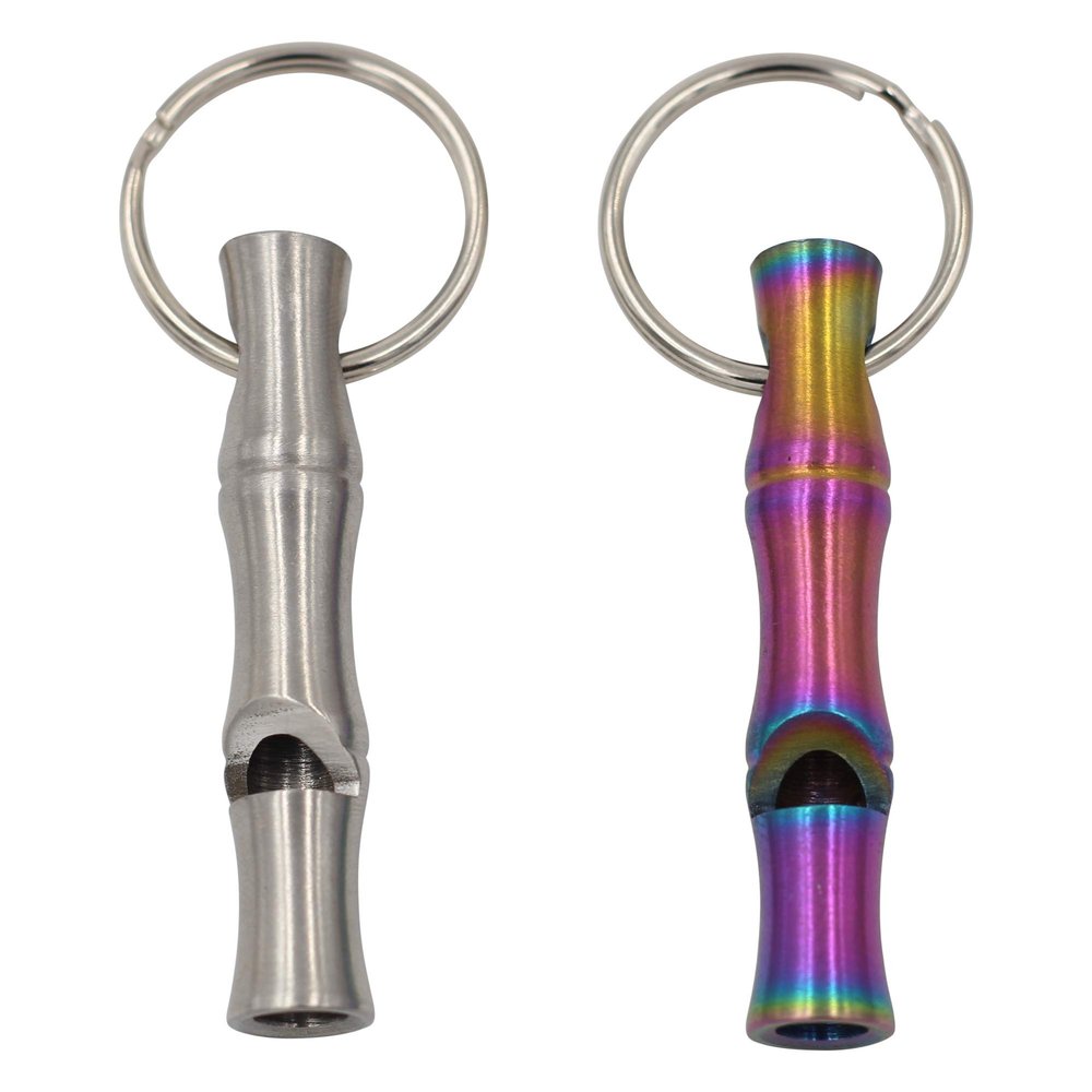 Real Sic Steel Emergency Whistle Keychain Pack of 2 - Loud Portable Safety Whistle for Emergency, Survival, Life Saving, Hiking, Festivals, Camping, and Pet Training (Bamboo (Rainbow & Silver))