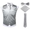 ZEROYAA Men's Solid 4pc Shiny Satin Vest Necktie Bowtie Pocket Square Set for Suit or Tuxedo ZLSV12 Silver Medium view 1
