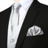 ZEROYAA Men's Solid 4pc Shiny Satin Vest Necktie Bowtie Pocket Square Set for Suit or Tuxedo ZLSV12 Silver Medium view 2