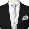 ZEROYAA Men's Solid 4pc Shiny Satin Vest Necktie Bowtie Pocket Square Set for Suit or Tuxedo ZLSV12 Silver Medium view 3