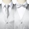 ZEROYAA Men's Solid 4pc Shiny Satin Vest Necktie Bowtie Pocket Square Set for Suit or Tuxedo ZLSV12 Silver Medium view 4