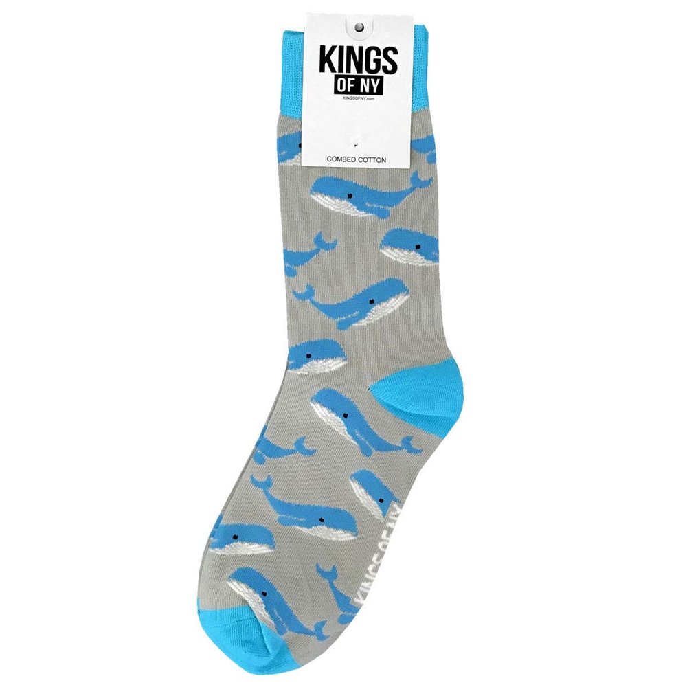 Kings Of NY Grey Blue Whale Animal Mens Cotton Socks