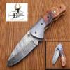 7" Long Damascus Steel Folding Knife with Rose Wood Scale Custom Made 3" Hand Forged Blade Cow Hide Leather Sheath (Kow Wood) view 1
