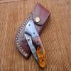 7" Long Damascus Steel Folding Knife with Rose Wood Scale Custom Made 3" Hand Forged Blade Cow Hide Leather Sheath (Kow Wood) view 3