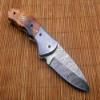 7" Long Damascus Steel Folding Knife with Rose Wood Scale Custom Made 3" Hand Forged Blade Cow Hide Leather Sheath (Kow Wood) view 4