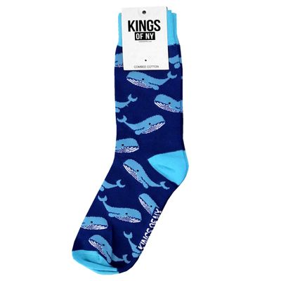 Kings Of NY Dark Blue Whale Animal Mens Cotton Socks