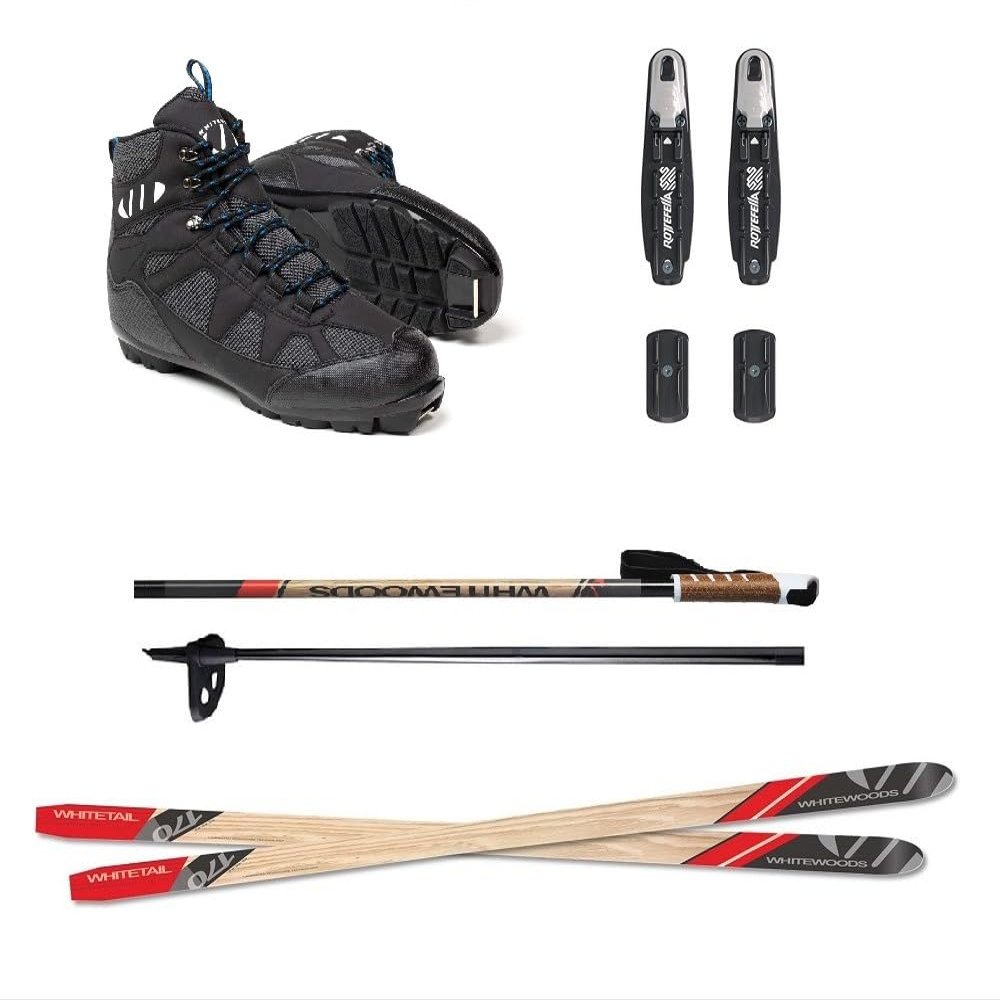 Whitewoods Whitetail Adult Metal Edge Cross-Country NNN Ski Package - Skis, Boots, Bindings, Poles | 180CM (for Skiers 156-175 lbs.) (EU Boot Size: 47)