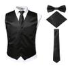 ZEROYAA Men's Solid 4pc Shiny Satin Vest Necktie Bowtie Pocket Square Set for Suit or Tuxedo ZLSV12 Black Large view 1