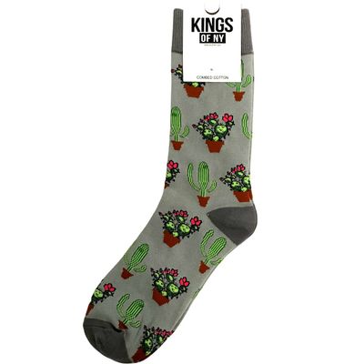 Kings Of NY Grey Prickly Pear Cactus Mens Cotton Socks