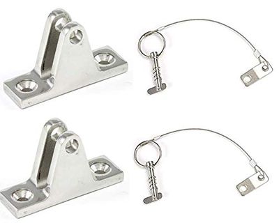 Marine Part Depot Two Stainless Steel Top Bimini Deck Hinges with Removable Pin and Lanyard