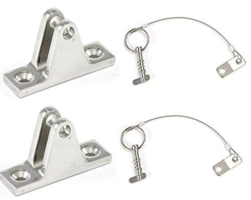 Marine Part Depot Two Stainless Steel Top Bimini Deck Hinges with Removable Pin and Lanyard