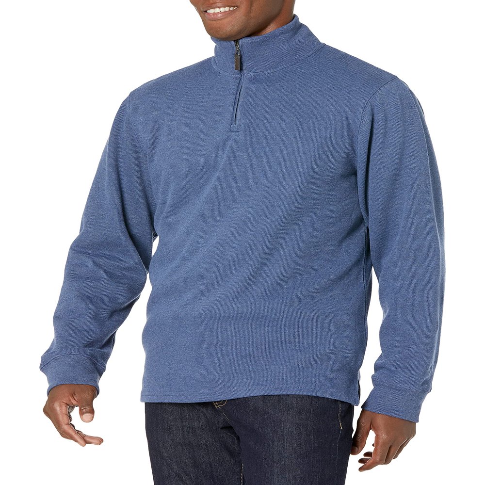 Amazon Essentials Men's Quarter-Zip French Rib Mock Neck Sweater, Casual Wear, Blue Heather, X-Large