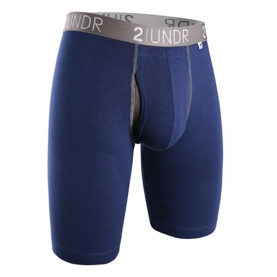 2UNDR Swing Shift 9" Long Leg Boxer Briefs for Men | Mens Pouch Underwear with Patented Joey Pouch | Modal Underwear Men | Moisture Wicking Navy/Grey