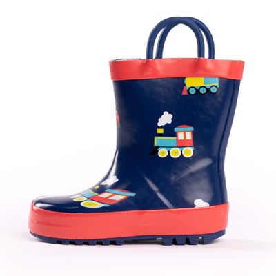 NORTY Rubber Rain Boots for Kids - Waterproof Rubber Boots Boys and Girls Solid & Printed Rainboots for Toddlers and Kids - Trains
