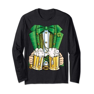 Leprechaun Costume St Patricks Day Men Beer Drinking Mugs Long Sleeve T-Shirt