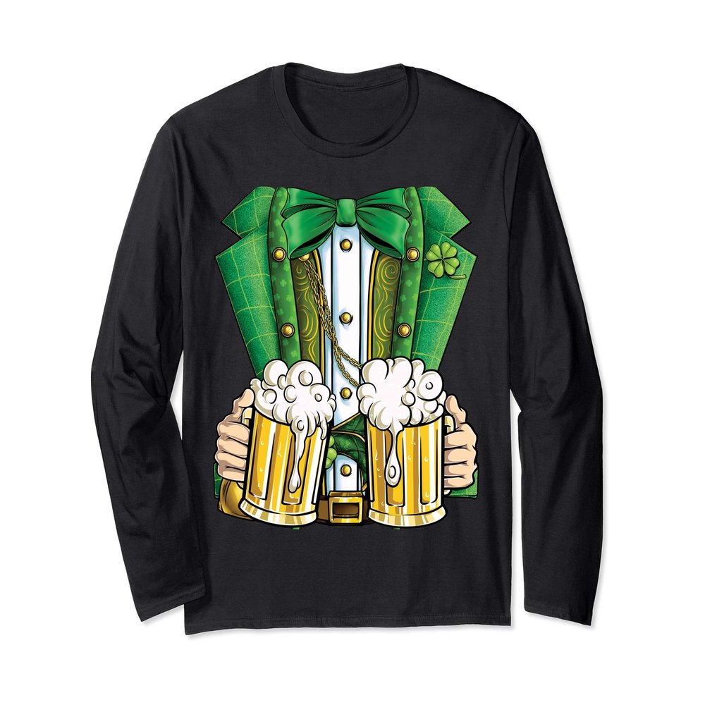 Leprechaun Costume St Patricks Day Men Beer Drinking Mugs Long Sleeve T-Shirt