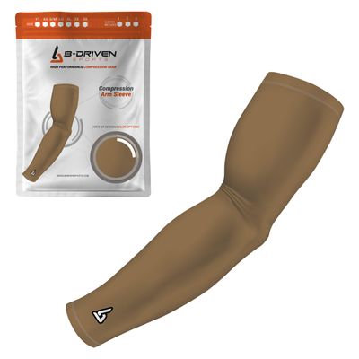 B-Driven Sports Pro-Fit Compression Arm Sleeve - Athletic Sports Support for Baseball, Basketball, Football, Softball, Running, Volleyball, Men, Women, Youth - Gold 874 XXX-S (YTH-STD) (1pc)