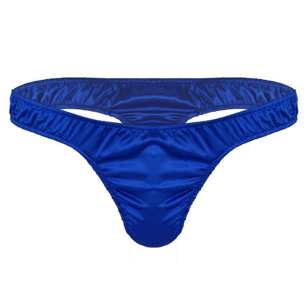 iiniim Mens Sissy Ruffled Sexy T-Back Thongs Ice Silk Low Rise Bikini Briefs Comfort Underwear for Men Blue X-Large (waist 31.5-46.0")
