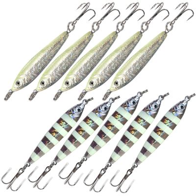10pcs Glow Silver Fish WOW! 6.5oz Fishing Mega Metal Baits Jig Live Luna Bait Jigging Vertical Fast jig with a Sharp 3X Treble Hook Glow in The Dark